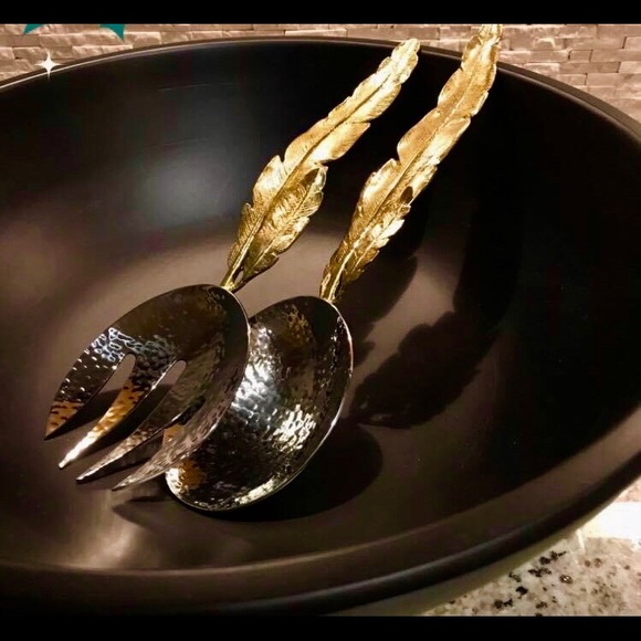 Michael Aram gold feather spoon fork servers. - Picture 7 of 7